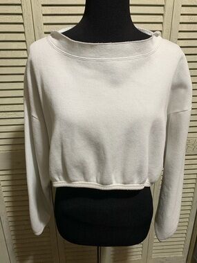 Moda International White Cropped Scoop-Neck Sweatershirt